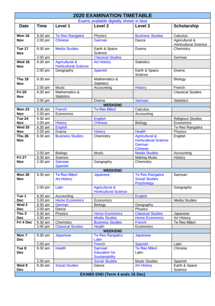 NCEA-Exams-2020 – Glenfield College